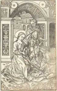 Medieval Nativity Scene Drucke: The Nativity, c. 1500. Creator: Unknown