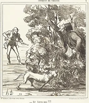 Black And White Lithography Drucke: Ne tirez pas!!!, 1865. Creator: Honore Daumier