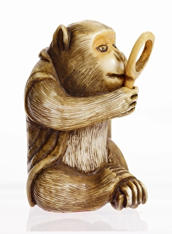 Netsuke (Affe mit Lupe), um 1850. Schöpfer: Unbekannt.