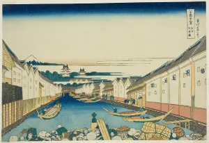 Hokusai Art Drucke: Nihonbashi Bridge in Edo (Edo Nihonbashi)