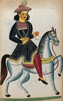 Watercolour Pencil Drawing Drucke: A nobleman on horseback. Creator: Unknown