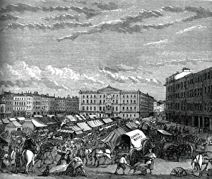 Nottingham Drucke: Das Nottinghamer Marktgelände um 1880
