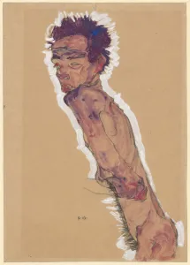 Drucke von Bodenschnitt Selbstporträt, 1910. Im Bestand der Albertina Wien gefunden Egon Schiele Drucke: Bildnis im Nu, 1910