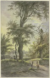 Dutch Heritage Art Drucke: Oak tree, with two men on a path beneath it