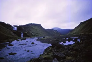 Icelandic Scenic Views Drucke: Ofaerfoss waterfall and Eldgja forge, Central Iceland, 20th century. Artist: CM Dixon