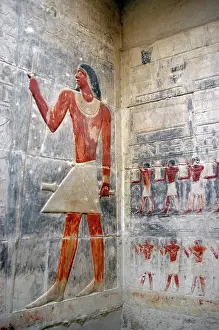 Saqqara Egypt Drucke: Offering bearers and deceased's portrait