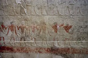 Ancient Egyptian Hieroglyphics Drucke: Offering bearers, polychrome relief