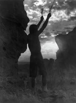 Black And White Desert Landscape Drucke: Offering to the sun-San Ildefonso, c1927. Creator: Edward Sheriff Curtis
