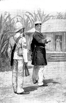 Drucke von Offizier und Mann: Führen Sie Ihre Männer aus dem Blickfeld, Sergeant. Ich will nicht, dass dieser Bursche erschreckt wird , 1898 Caton Woodville Drucke: Offizier und Mann: Führen Sie Ihre Männer aus dem Blickfeld