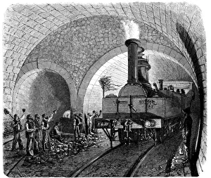 Eroffnung der Alpen, Passieren der ersten Lokomotive durch den Mont-Cenis-Tunnel.