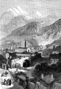 Civil Engineering History Drucke: Opening of the Mont Cenis Tunnel: the town of Susa, 1871. Creator: Unknown