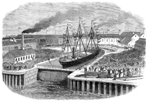 British Shipbuilding History Drucke: Opening of a new graving-dock at Jarrow, on the Tyne, 1865. Creator: Unknown