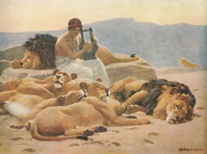 Drucke von Orpheus und Seine Laute, spätes 19.-frühes 20. Jahrhundert, (1914). Darstellung der antiken griechischen Legende von Orpheus, (der ein Lyra spielte, nicht eine Laute) Schlafzimmer Drucke: Orpheus und Seine Laute, spätes 19