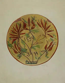 Decorative Arts Heritage Drucke: Pa. German Plate, 1938. Creator: Eugene Shellady