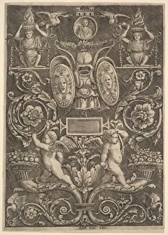 Ein Sitz aus Dekoration mit Putten auf einer Cornicopia im unteren Teil, 1530-60