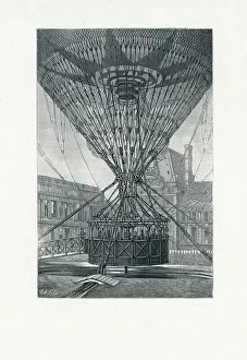 Leisure Activity Illustration Drucke: Panoramic Viewing Platform using a Hot Air Balloon, c. 1880