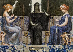 Roman Mythology Allegory Drucke: The three Parcae, c1910. Creator: Rothaug, Alexander (1870-1946)