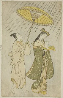 Parodie von Komachi betet um Regen, 1765. Schöpfer : Ishikawa Toyonobu