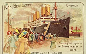 Reisende steigen auf den riesigen Passagierschiff SS Kaiser Wilhelm II im Hafen von Bremerhaven ein, 1905. Ersteller unbekannt
