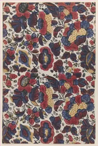 Papierendband mit dem Gesamtpattern aus roten, blauen und gelben Blumen des 19. Jahrhunderts; 19. Jahrhundert; Künstler: Anonymous