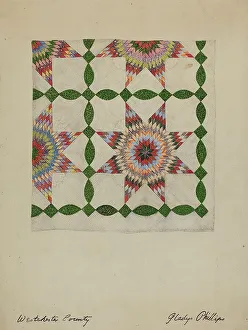 Vintage Floral Patterns Drucke: Patchwork Quilt, c. 1937. Creator: Gladys Phillips