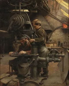 Oil On Canvas Realism Drucke: Un Patron (The lesson of the Apprentice), 1888. Creator: Buland, Jean-Eugène (1852-1926)
