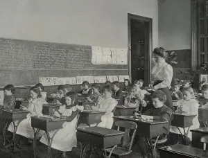 Black And White Classroom Photos Drucke: Pattern making, 1900. Creator: Frances Benjamin Johnston