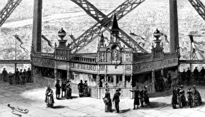 Universal Exposition Paris Drucke: The pavilion of the Figaro, on the second storey of the Eiffel Tower, Paris, 1889