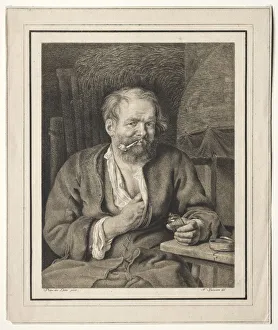 Bauer Sitzt an einem Tisch raucht einen Pfeifchen, 1817-1821. Schöpfer: Johann Nepomuk Strixner