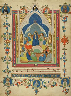 Pfingst; Blatt aus dem Laudarii von Sancta Agnesia um die Jahrhundertwende des XIV. Jhs., Schöpfer: Meister der dominikanischen Skulpturen