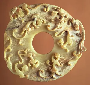 Gerahmter Druck : Veröffenlichte Scheibe (Bi) mit Drachen, zwischen ca 1550 und ca 1644; Schöpfer unbekannt