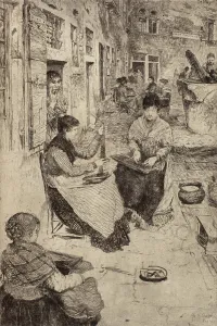 Black And White Heritage Art Drucke: Perleria, (bead stringers), 1882. Creator: Otto Henry Bacher