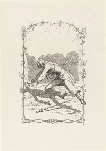 Literary Character Portraits Drucke: Peter Schlemihl Chasing His Shadow, 1836. Creator: Adolf Schrödter
