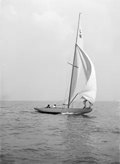 Sailing Boat Images Drucke: Peterkin running downwind with spinnaker, 1914. Creator: Kirk & Sons of Cowes