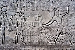 Ptolemaic Period Art Drucke: Pharaoh smiting his enemies, Temple of Khnum, Ptolemaic and Roman Periods