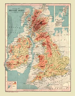 Century Atlas World Maps Drucke: Physical Map of the British Isles, 1902. Creator: Unknown