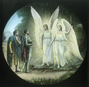 John Bunyan Art Drucke: The Pilgrims meet the two shining ones, c1910. Creator: Unknown