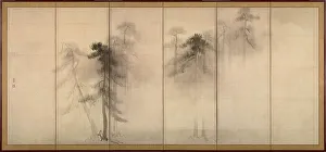 Eichebäume (Links von einem Paar sechseckiger Faltenbildschirmen), 16. Jahrhundert. Künstler: Hasegawa, Tohaku (1539-1610)