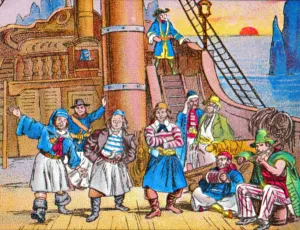Coloured Lantern Slides Drucke: The pirates at home, c1905