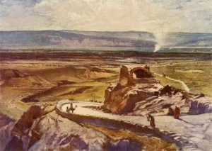 Holy Land Landscape Drucke: The Plain of Jericho Looking Towards the Mountains of Moab, 1902. Creator: John Fulleylove