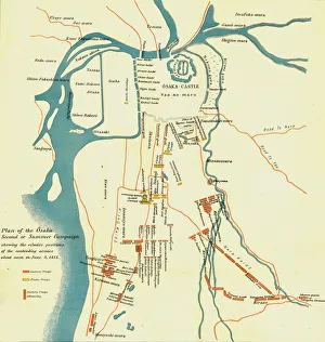 Drucke von Plan der Osaka-Sommerkampagne von 1615 und dem Jahr 1903. Die Belagerung Osakas war eine Reihe von Schlachten des Tokugawa-Shogunats gegen die Toyotomi-Klan Karte Drucke: Pläne des zweiten Osakas oder Sommersfeldzugs von 1615 / Jahr 1903 / Schöpfer unbekannt