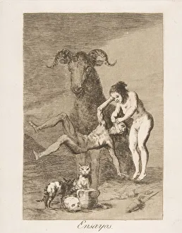 Drucke von Platte 60 aus Los Caprichos : Versuche (Ensayos), 1799 Francisco Goya Drucke: Platte 60 aus Los Caprichos : Proben (Ensayos), 1799. Ersteller: Francisco Goya
