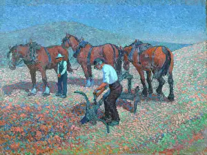 Agricultural Labourer Paintings Drucke: Ploughing on the Downs, c1907. Creator: Robert Polhill Bevan
