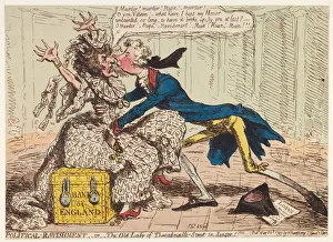 Drucke von Politische Entführung oder die alte Dame von Threadneedle Street in Gefahr! 1797. Aus einer privaten Sammlung Aquarellbilder Drucke: Politische Entführung oder die alte Dame von Threadneedle Street im Gefahr!