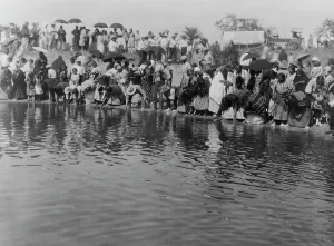 Native American Dance Drucke: At the pool, animal dance-Cheyenne, c1927. Creator: Edward Sheriff Curtis