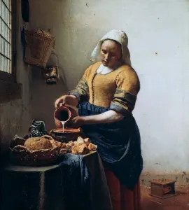 Drucke von Die Milchfrau 1658. Seine Vision ist auf einen einzelnen starken Figuren konzentriert Johannes Vermeer Drucke: Die Milchfrau, um 1658 von Jan Steen (nicht vermerkt)