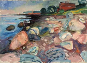 Drucke von Küst mit Rothaus gefunden im Sammlungsbestand des Munch-Museums, Oslo Edvard Munch Drucke: Küste mit Rot Haus
