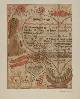 Teil des Geburtszeugnisses, um ca. 1940 von Albert J. Levone geschaffen wurde