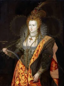 Porträt der Elisabeth I. von England (1533-1603) im Ballettkostüm als Iris (Regenbogenporträt). Künstler: Healy, George Peter Alexander (1813-1894)