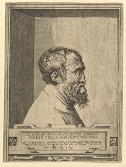 Porträt von Michelangelo im Profil nach rechts in einer Fuge aufgesetzt, 1545